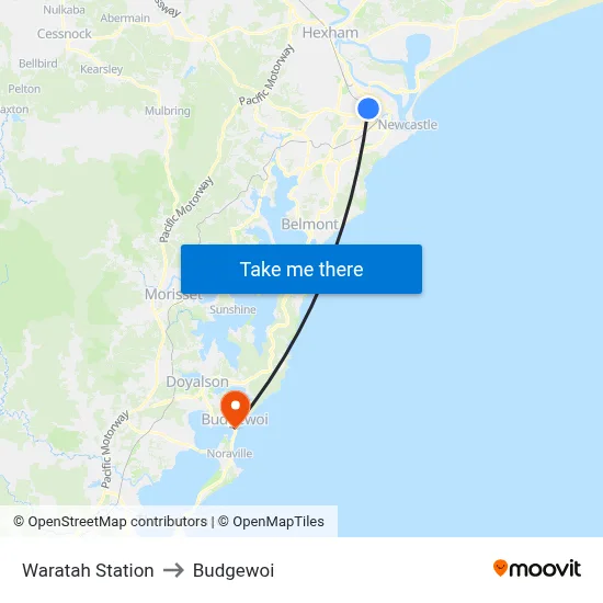 Waratah Station to Budgewoi map