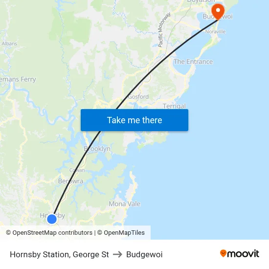 Hornsby Station, George St to Budgewoi map