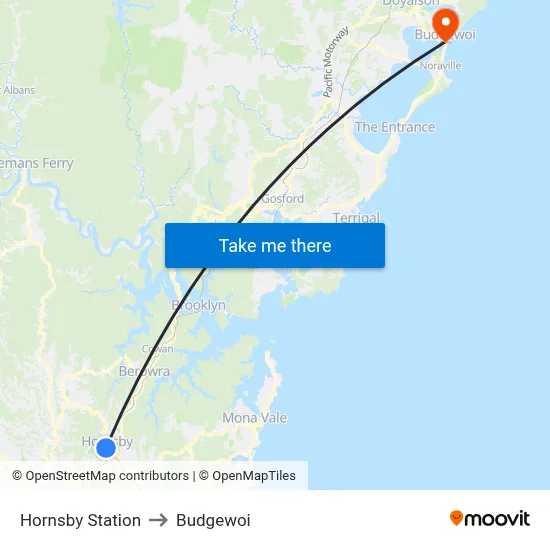 Hornsby Station to Budgewoi map