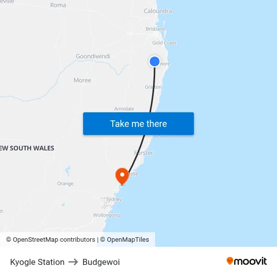 Kyogle Station to Budgewoi map