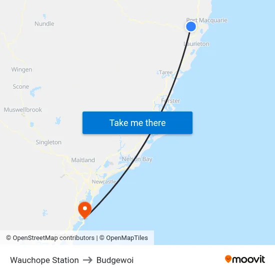 Wauchope Station to Budgewoi map
