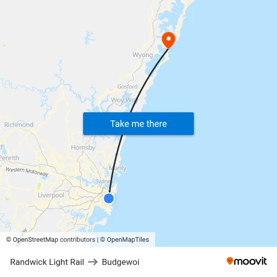 Randwick Light Rail to Budgewoi map