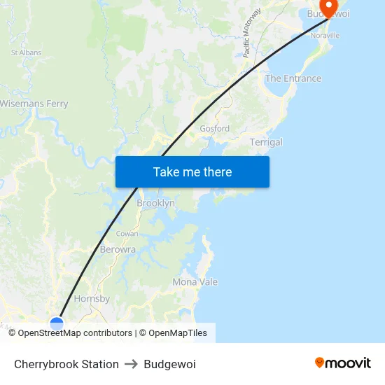 Cherrybrook Station to Budgewoi map