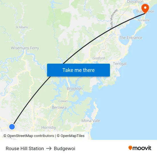 Rouse Hill Station to Budgewoi map