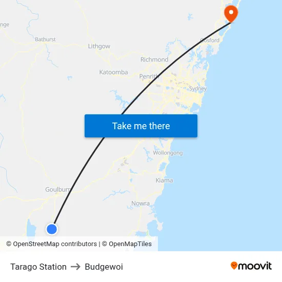 Tarago Station to Budgewoi map