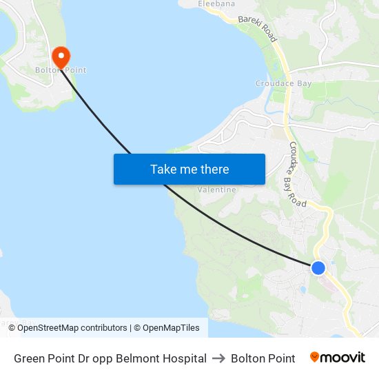 Green Point Dr opp Belmont Hospital to Bolton Point map