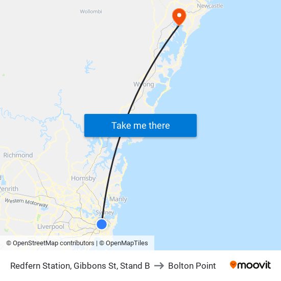 Redfern Station, Gibbons St, Stand B to Bolton Point map