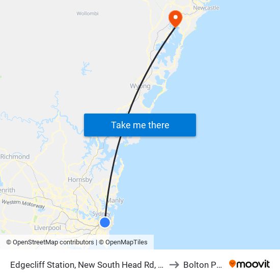 Edgecliff Station, New South Head Rd, Stand P to Bolton Point map