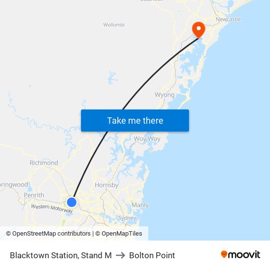 Blacktown Station, Stand M to Bolton Point map