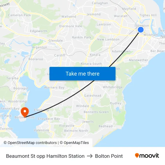 Beaumont St opp Hamilton Station to Bolton Point map