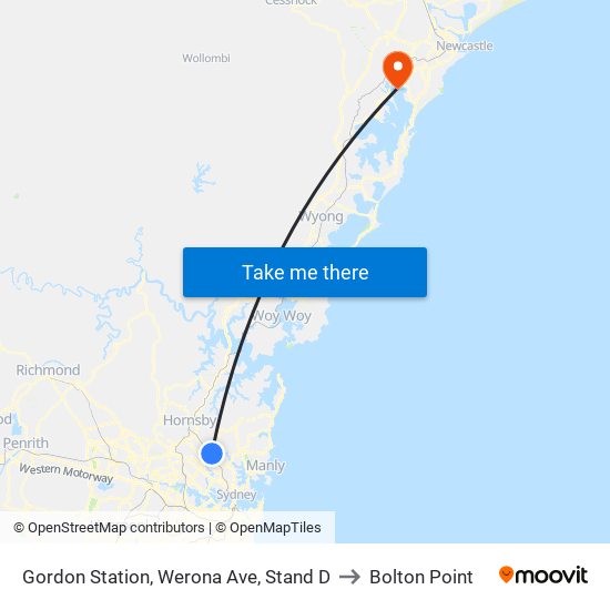 Gordon Station, Werona Ave, Stand D to Bolton Point map