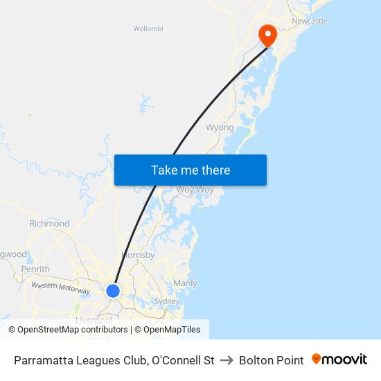 Parramatta Leagues Club, O'Connell St to Bolton Point map