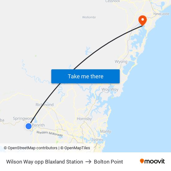 Wilson Way opp Blaxland Station to Bolton Point map