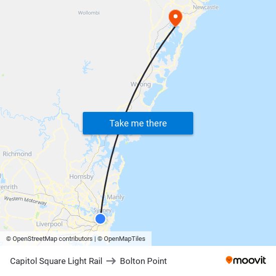 Capitol Square Light Rail to Bolton Point map