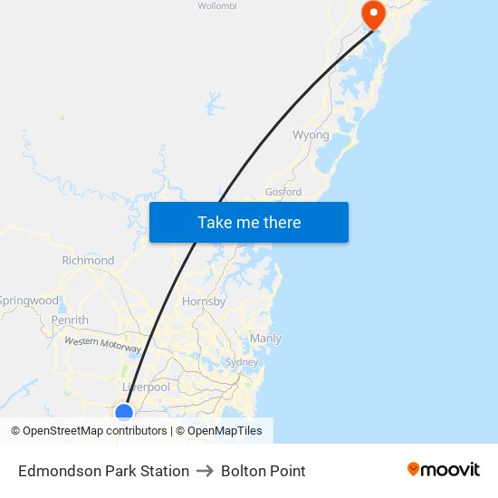 Edmondson Park Station to Bolton Point map