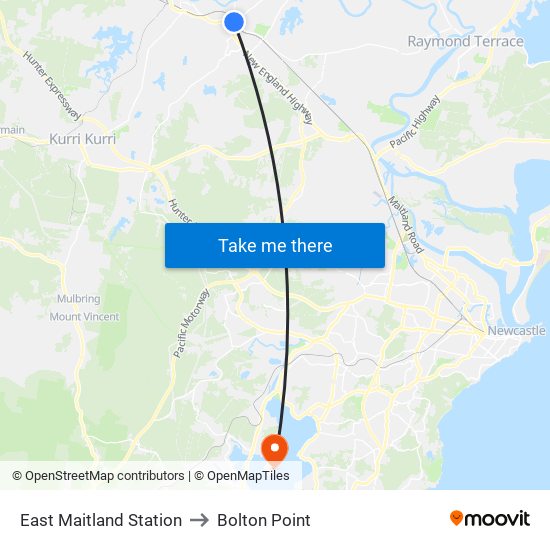 East Maitland Station to Bolton Point map