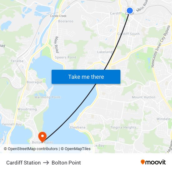 Cardiff Station to Bolton Point map