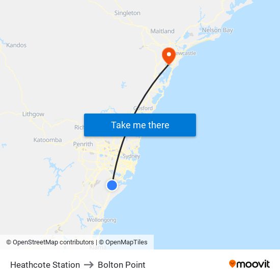 Heathcote Station to Bolton Point map