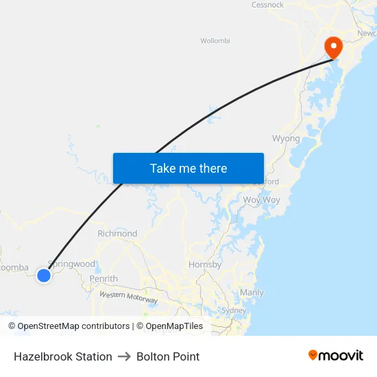 Hazelbrook Station to Bolton Point map