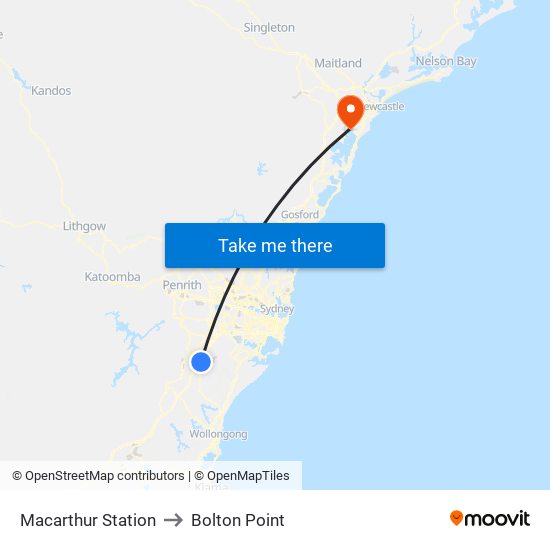 Macarthur Station to Bolton Point map