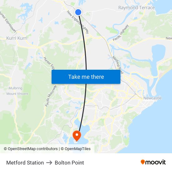 Metford Station to Bolton Point map