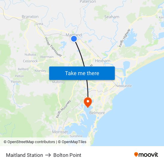 Maitland Station to Bolton Point map