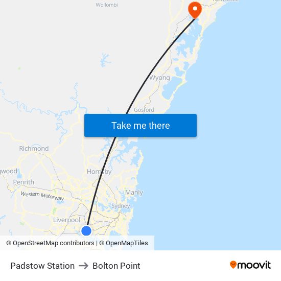 Padstow Station to Bolton Point map