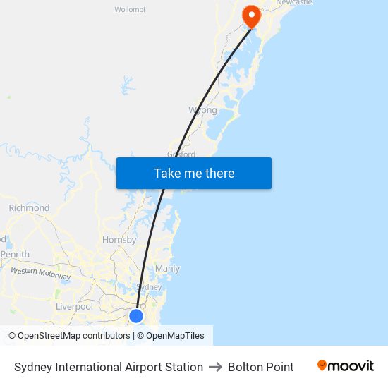 Sydney International Airport Station to Bolton Point map