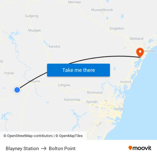 Blayney Station to Bolton Point map