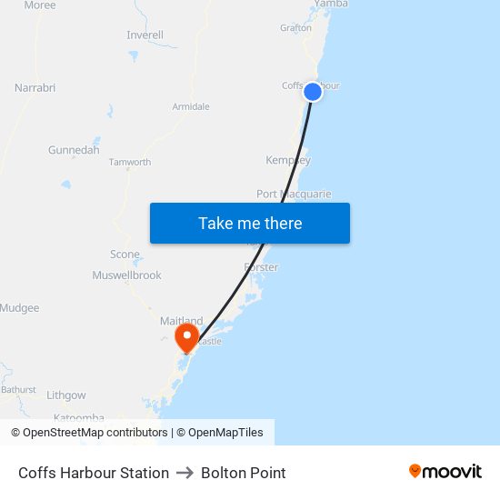 Coffs Harbour Station to Bolton Point map