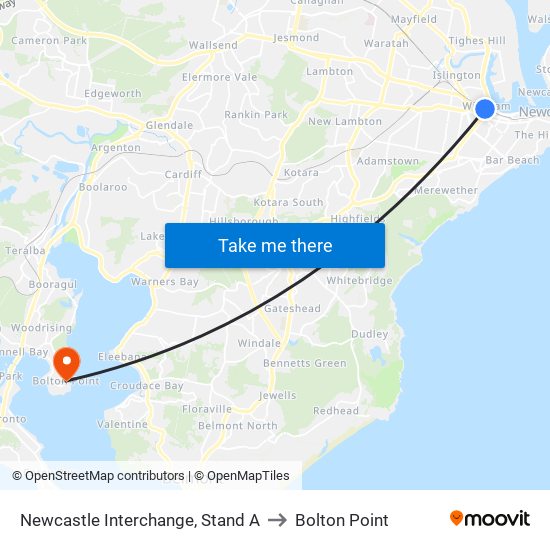 Newcastle Interchange, Stand A to Bolton Point map