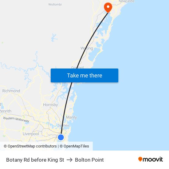 Botany Rd before King St to Bolton Point map