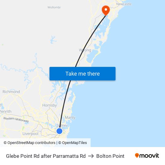 Glebe Point Rd after Parramatta Rd to Bolton Point map