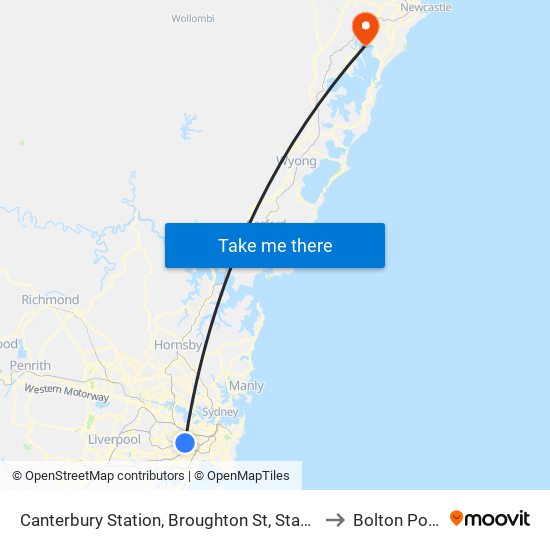 Canterbury Station, Broughton St, Stand A to Bolton Point map