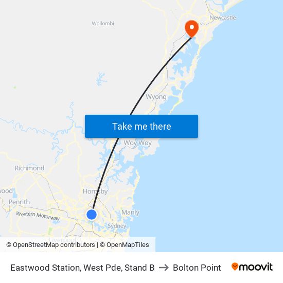 Eastwood Station, West Pde, Stand B to Bolton Point map