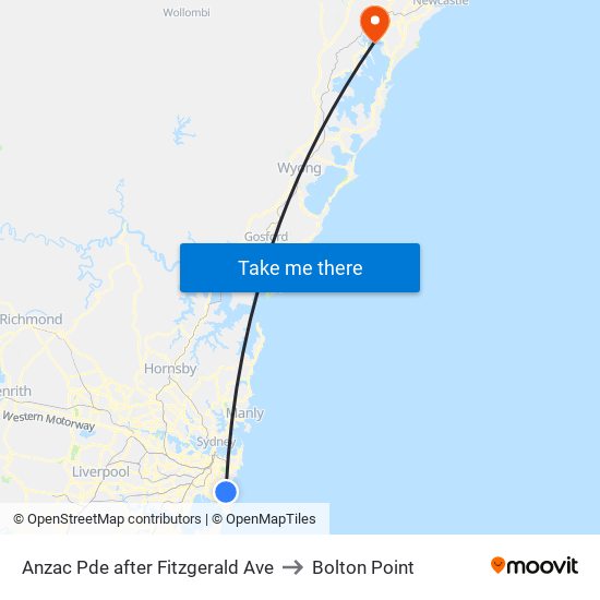 Anzac Pde after Fitzgerald Ave to Bolton Point map