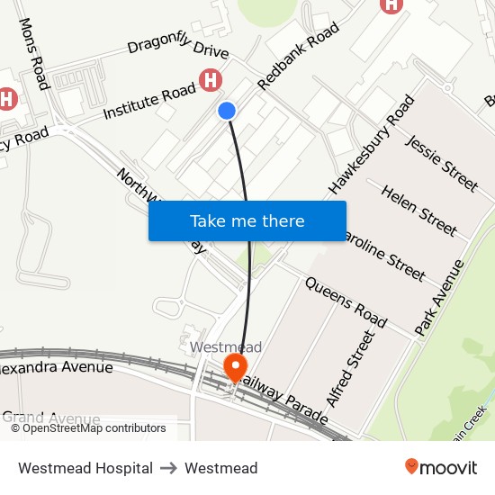Westmead Hospital to Westmead map