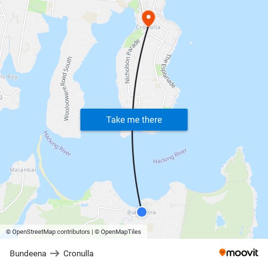 Bundeena to Cronulla map