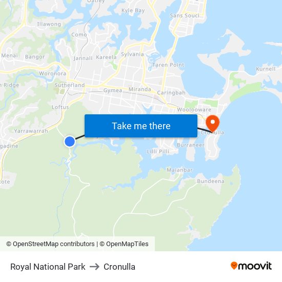 Royal National Park to Cronulla map