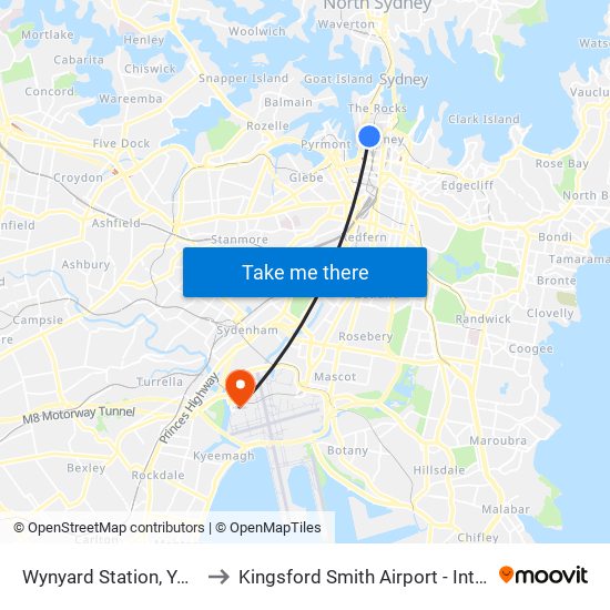 Wynyard Station, York St, Stand G to Kingsford Smith Airport - International Terminal map