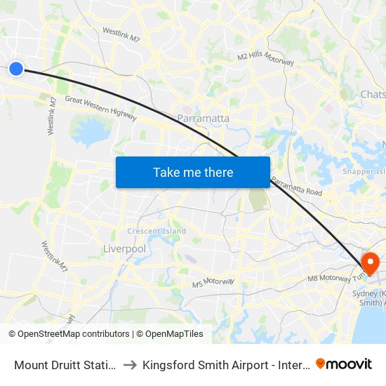 Mount Druitt Station, Stand H to Kingsford Smith Airport - International Terminal map