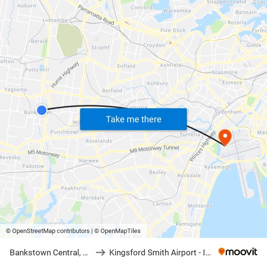 Bankstown Central, The Mall, Stand C to Kingsford Smith Airport - International Terminal map