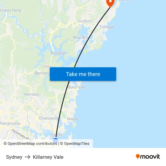 Sydney to Killarney Vale map