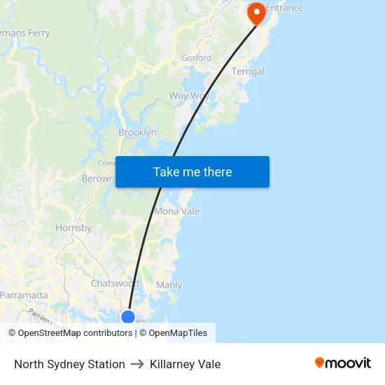 North Sydney Station to Killarney Vale map