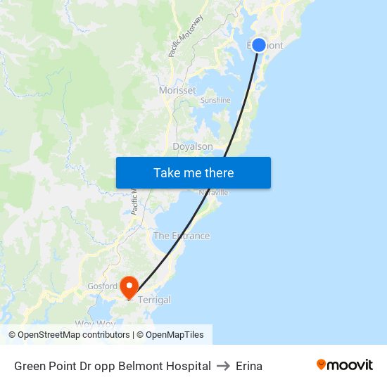 Green Point Dr opp Belmont Hospital to Erina map