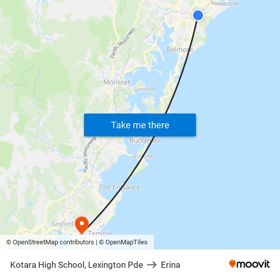 Kotara High School, Lexington Pde to Erina map