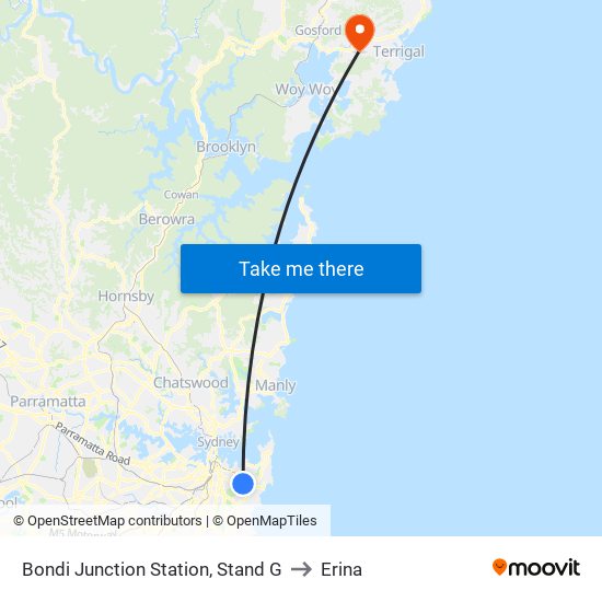 Bondi Junction Station, Stand G to Erina map