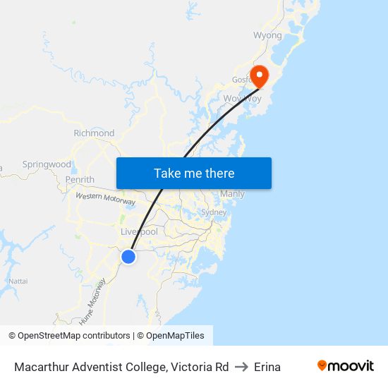 Macarthur Adventist College, Victoria Rd to Erina map