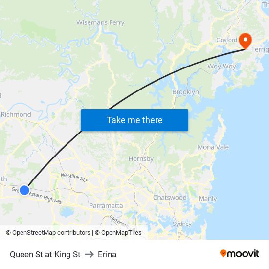 Queen St at King St to Erina map