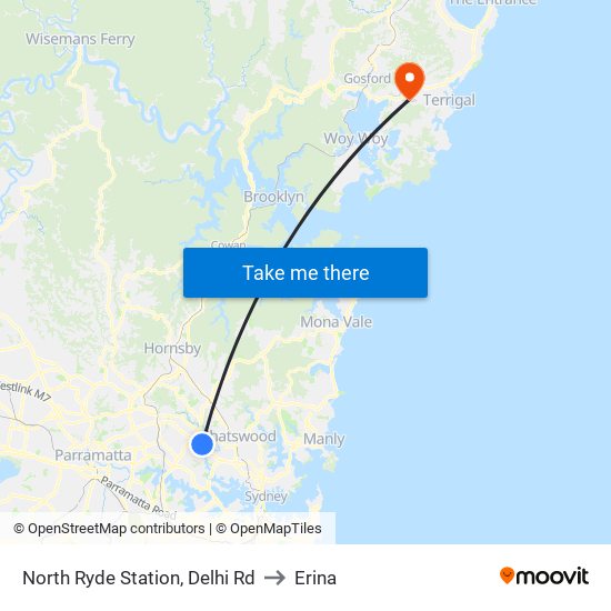 North Ryde Station, Delhi Rd to Erina map
